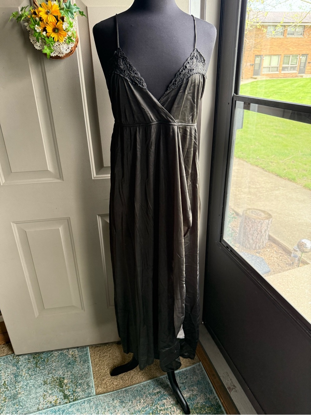Vintage Interludes Black Lace Trim Slip Maxi Dress, size medium